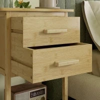 Set 2 Comodini con 2 Cassetti e Ripiano Inferiore in stile Nordico, in Bambù, 40x34x60 cm