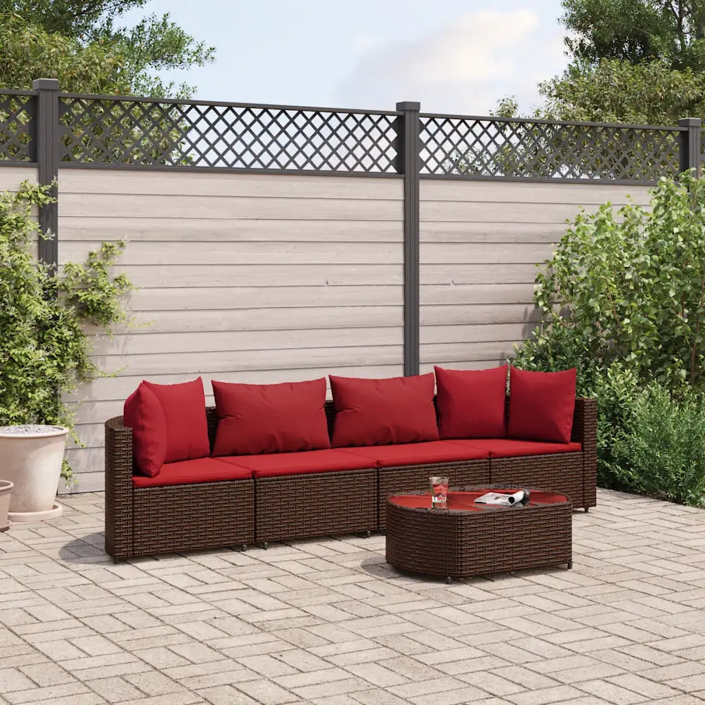 vidaXL Set Divano da Giardino 5 pz con Cuscini Marrone in Polyrattan