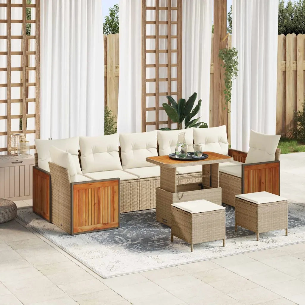 Set Divano da Giardino con cuscino 10 pcs Beige e Crema