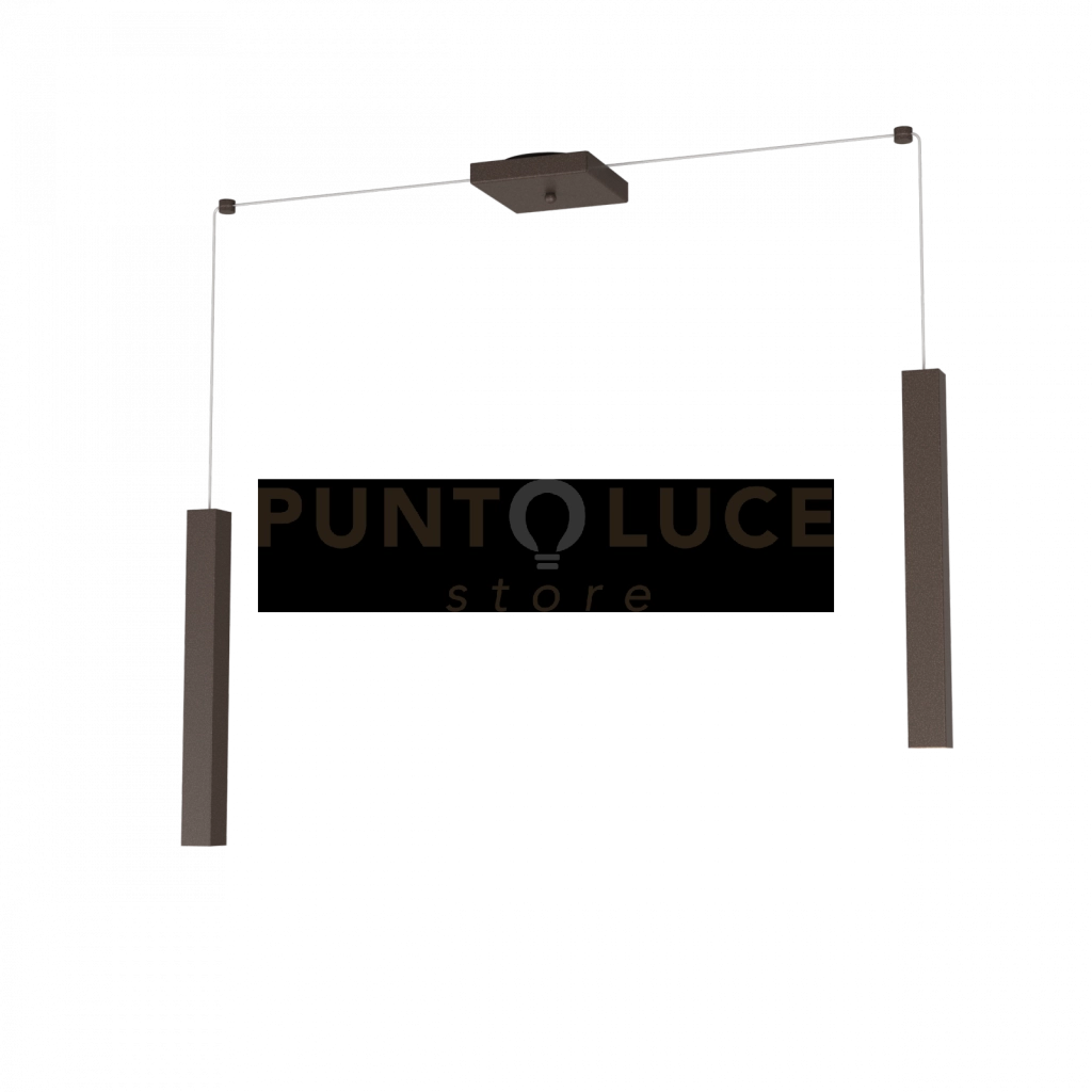 SQUARE TUBE SOSPENSIONE 2 LUCI MARRONE CAVO CM.250 CON BASE 1173-S2-MA