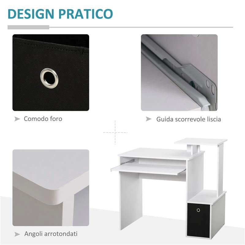 SCRIVANIA MODERNA CON MENSOLA PER TASTIERA E CASSETTO IN TESSUTO, 100X40X86.6CM, BIANCO E NERO
