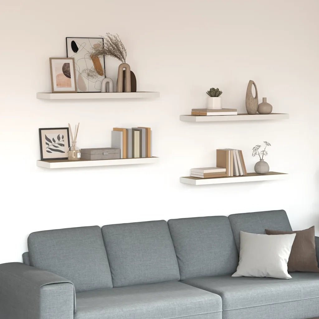 Scaffali a Parete 4 pz Rovere e Bianco 90x23,5x3,8 cm in MDF 326584