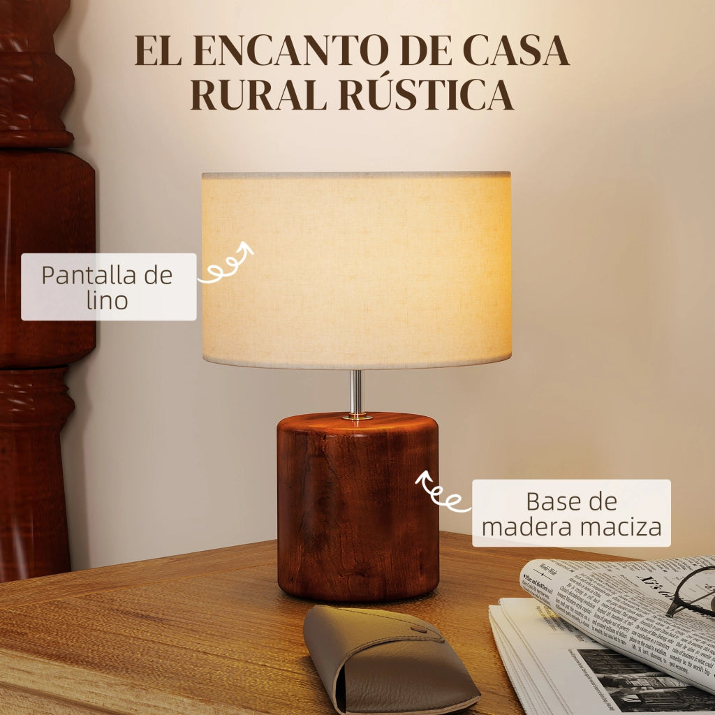 Lampada da tavolo rustica con base in legno e paralume in lino ¨C zephmum ¨C Marrone