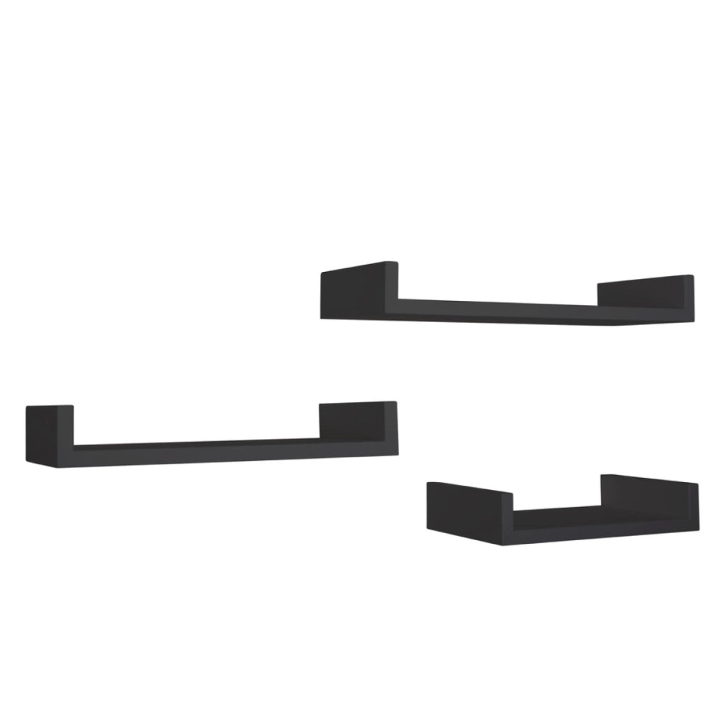 Set di 3 Mensole da Muro Modello CALAMITA MAXI, Mensole Muro Design, Mensola da Parete. Misure 60x8 p23.7 cm, 50x8 p23.7 cm e 40x8 p23.7 cm. Finitura   NERO - MADE IN ITALY