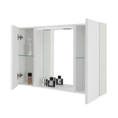 Specchio contenitore LED 91x61 cm bianco lucido con ante laterali Way