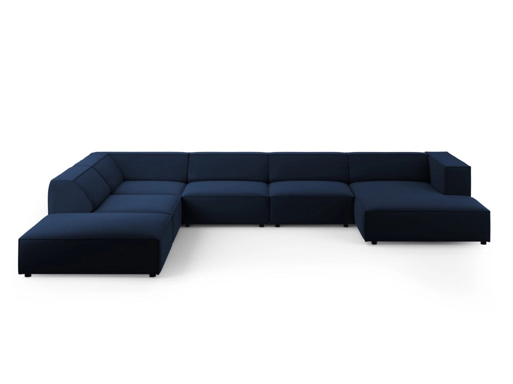 Cosmopolitan Design - Divano panoramico sinistro "Arendal" 7 posti in velluto blu reale 