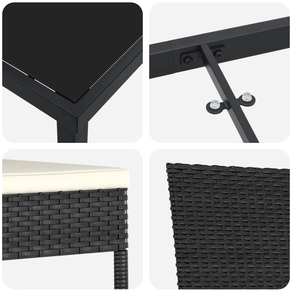 Set di 9 Pezzi da Pranzo da Giardino Nero Polyrattan