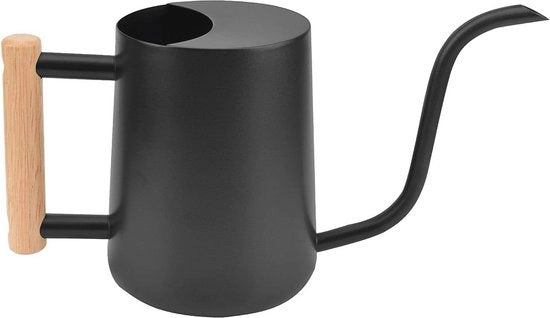 Giocatore di acqua metallico nero da 1 litro per piante da appartamento e giardino con maniglia in legno