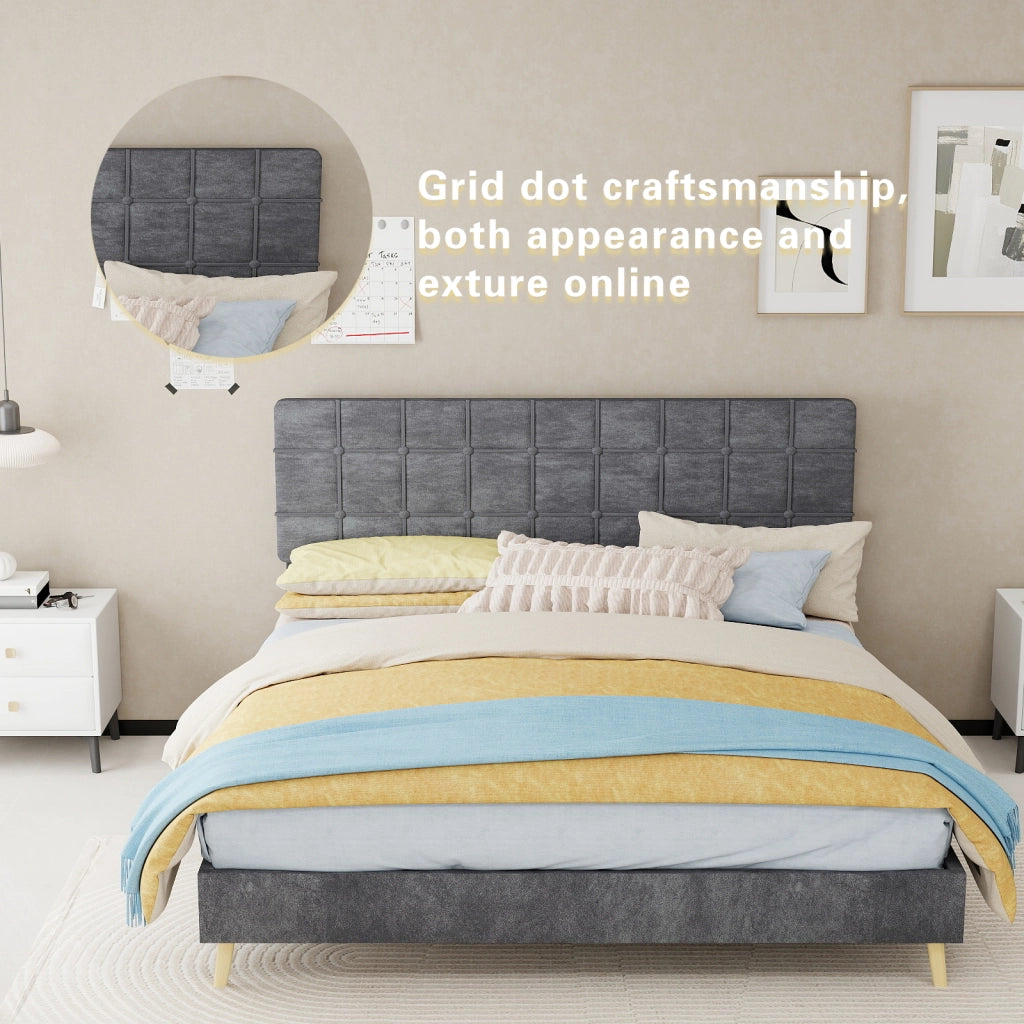 Letto matrimoniale rivestito in velluto grigio 160x200 cm