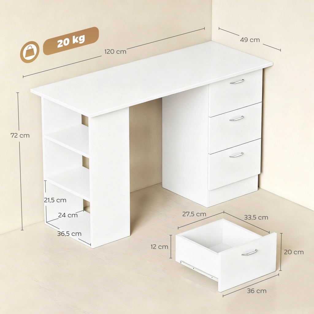 Scrivania con scaffale e cassetti ¨C Zephmum ¨C Bianco 120x50 cm