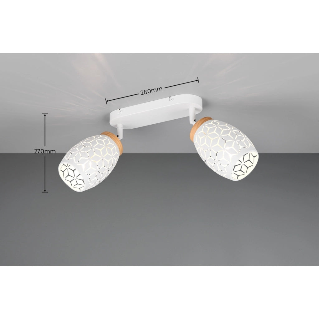 BARRA 2 SPOT E14 BIDAR 28CM BIANCA/LEGNO