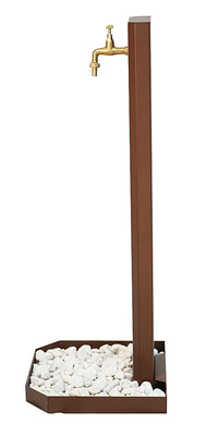 Fontana da Giardino Design a Colonna Ovale Rubinetto in Ottone e Base con Ciottoli Corten