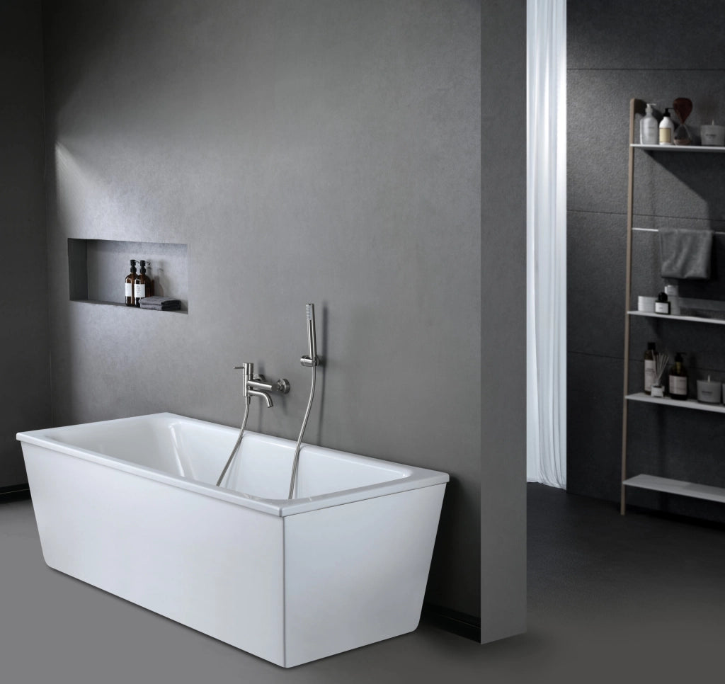 IMEX Miscelatore vasca-doccia con corpo in ottone tubo flessibile PVC 180 cm supporto doccia ABS maniglia rotonda cartuccia ceramica Ø35 mm finitura nichel spazzolato modello Monza Imex-BDM039-4