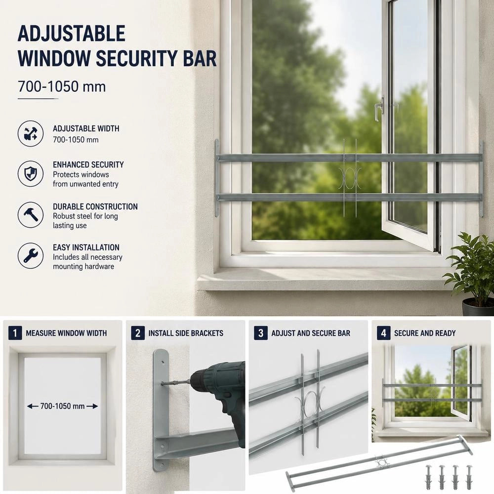 Adjustable Window Grille With 2 Crossbars 700-1050 Mm