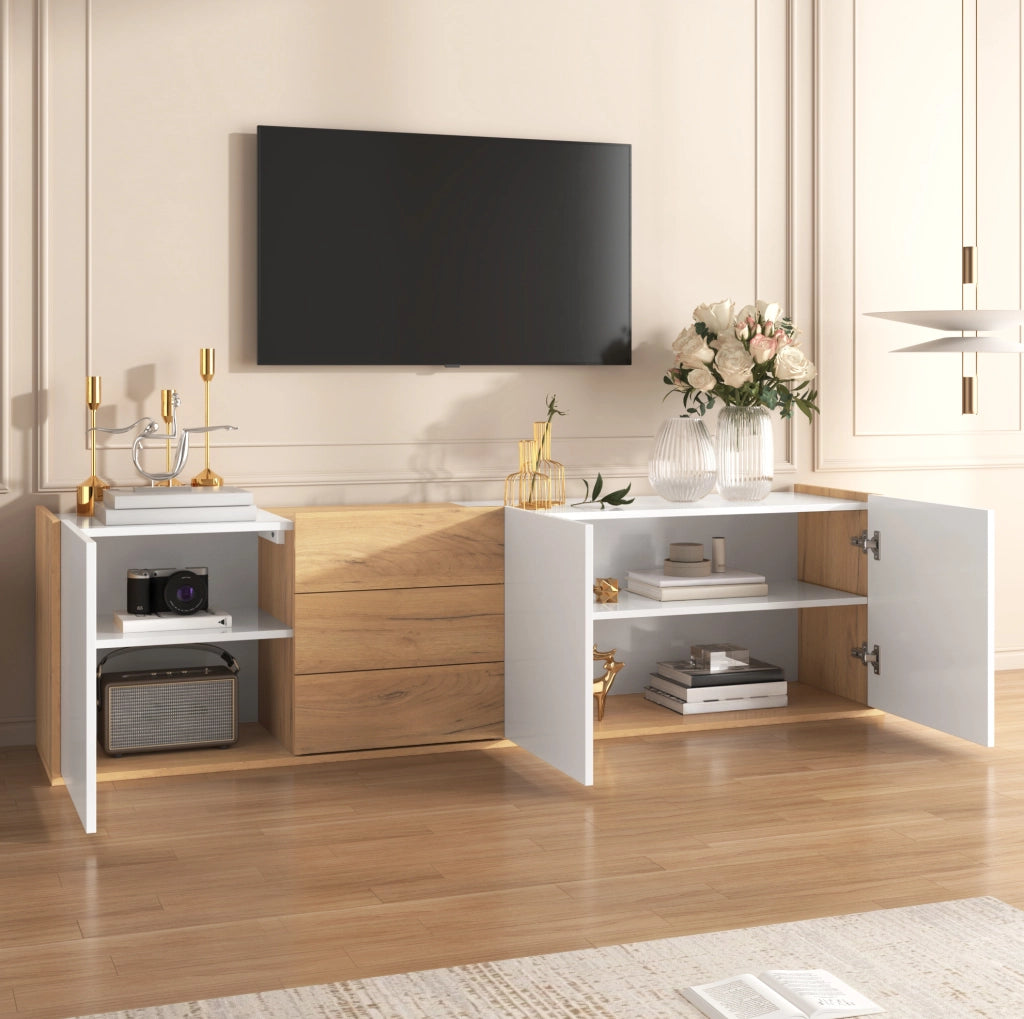 Mobile TV da parete o da terra con 3 ante e 3 cassetti; 171;5 x 35 x 47 cm; in MDF bianco e legno