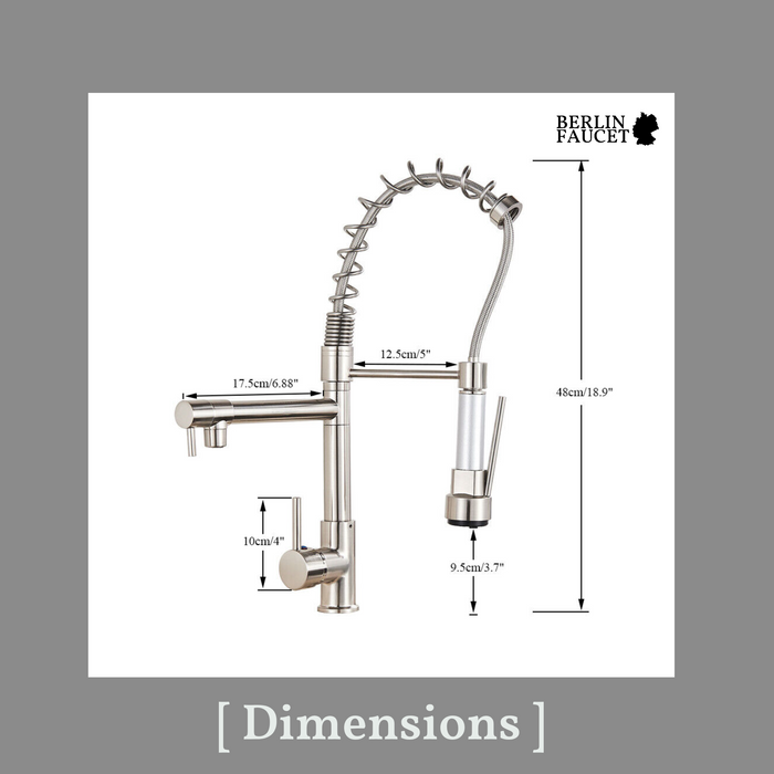 Bjorn | Rubinetto da parete gastronomia oro lucido Rubinetto cucina professionale in acciaio inox con due doccette|doppio lavello da parete ristorante