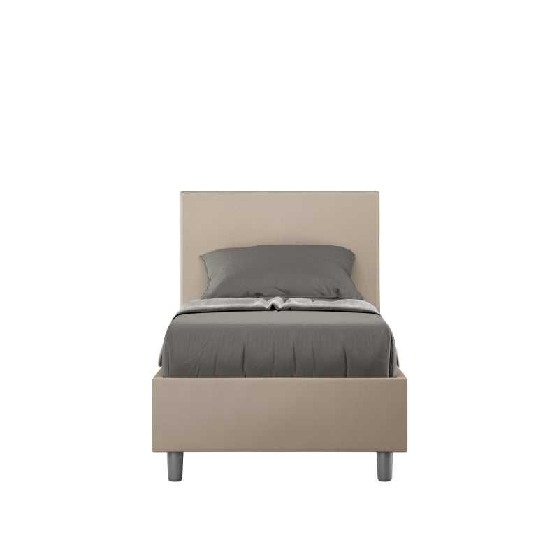Letto imbottito Singolo 80x200 cm Adele - Similpelle,Tortora,Contenitore
