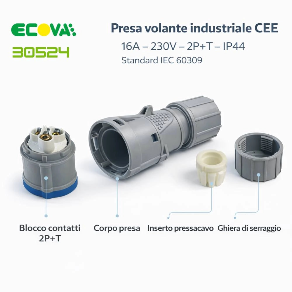 Ecova 30524 presa industriale 16a 230v 2p+t ip44 resistente e affidabile