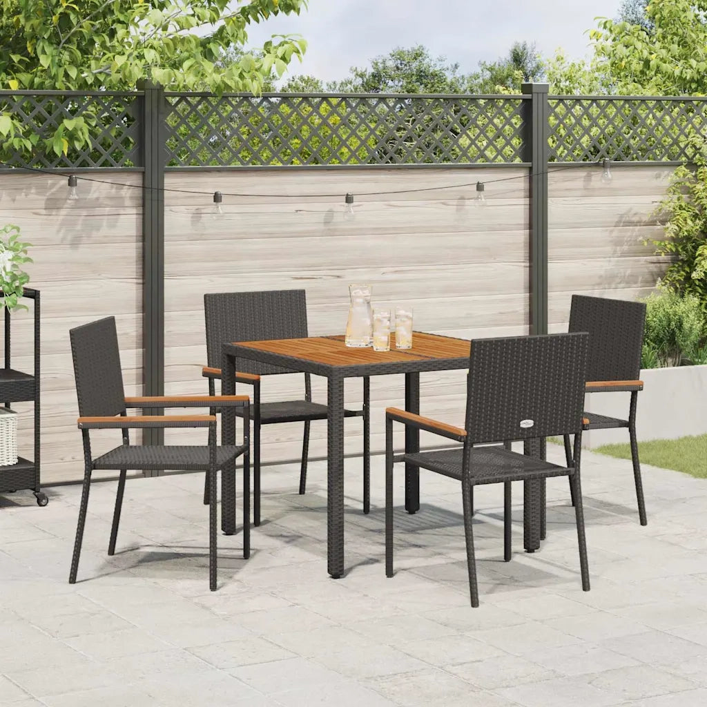 Set da Pranzo per Giardino 5 pz | Set Salotto da Giardino Nero polyrattan