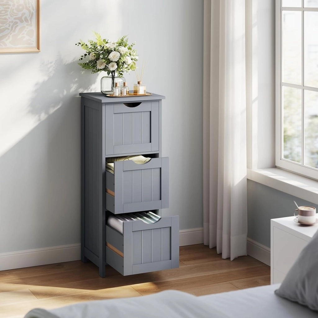 Mobile da Bagno, Mobiletto Bagno Salvaspazio, con 3 Cassetti, 32 x 30 x 81 cm, Armadio Autoportante, per Sala da Pranzo, Cucina, Stile Moderno, Grigio BZS123hgr