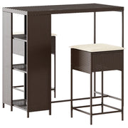 Set Bar da Giardino 3 pz | Set Salotto da Giardino con Cuscini in Polyrattan Marrone