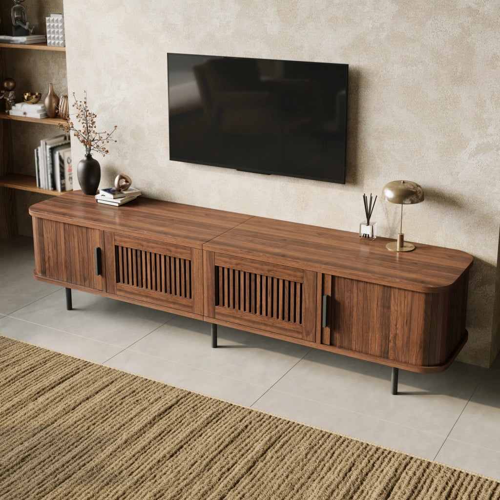 Mobile TV basso 180 cm con LED APP; 2 cassetti e porte scorrevoli; noce