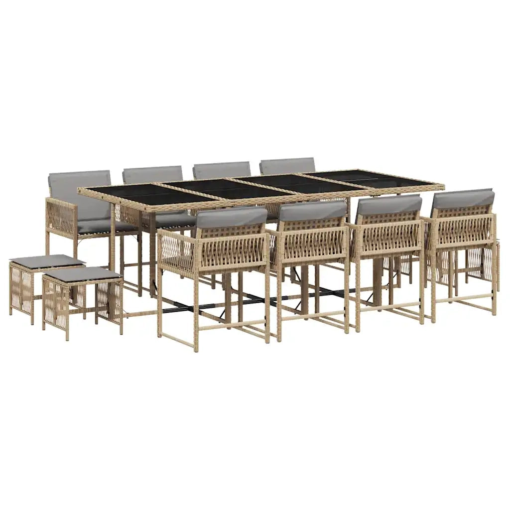 Set Pranzo da Giardino 13 pz con Cuscini Beige Misto Polyrattan
