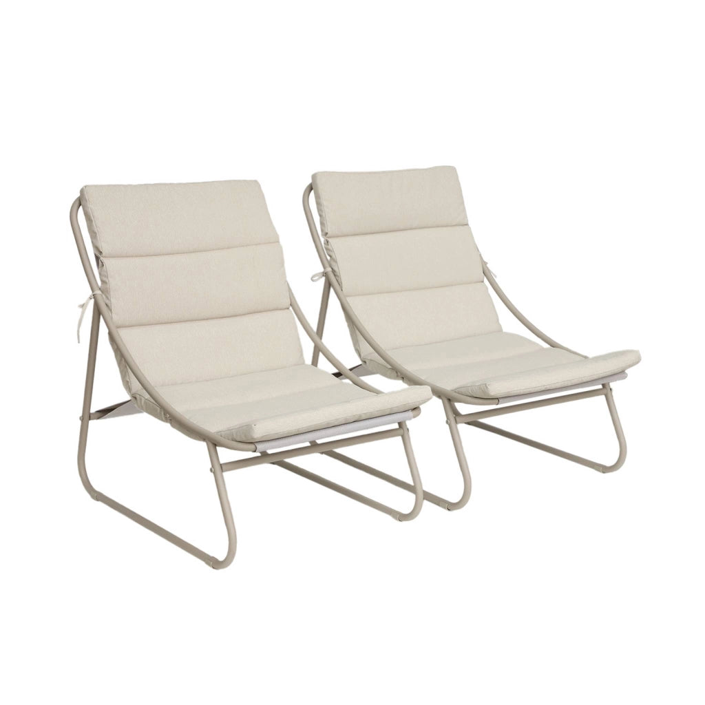 Set 2 lettini prendisole in acciaio, beige