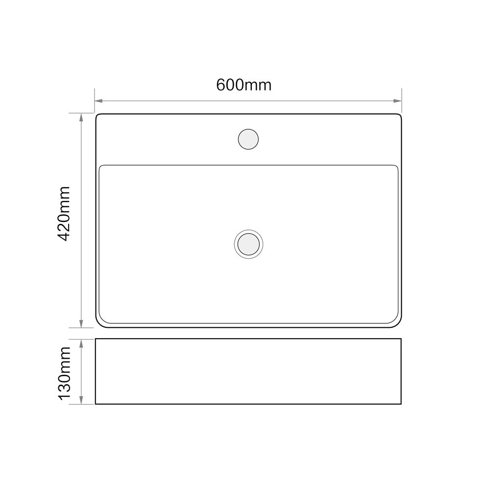 Lavabo da appoggio 9555 in ceramica 60x42x13 cm nero opaco