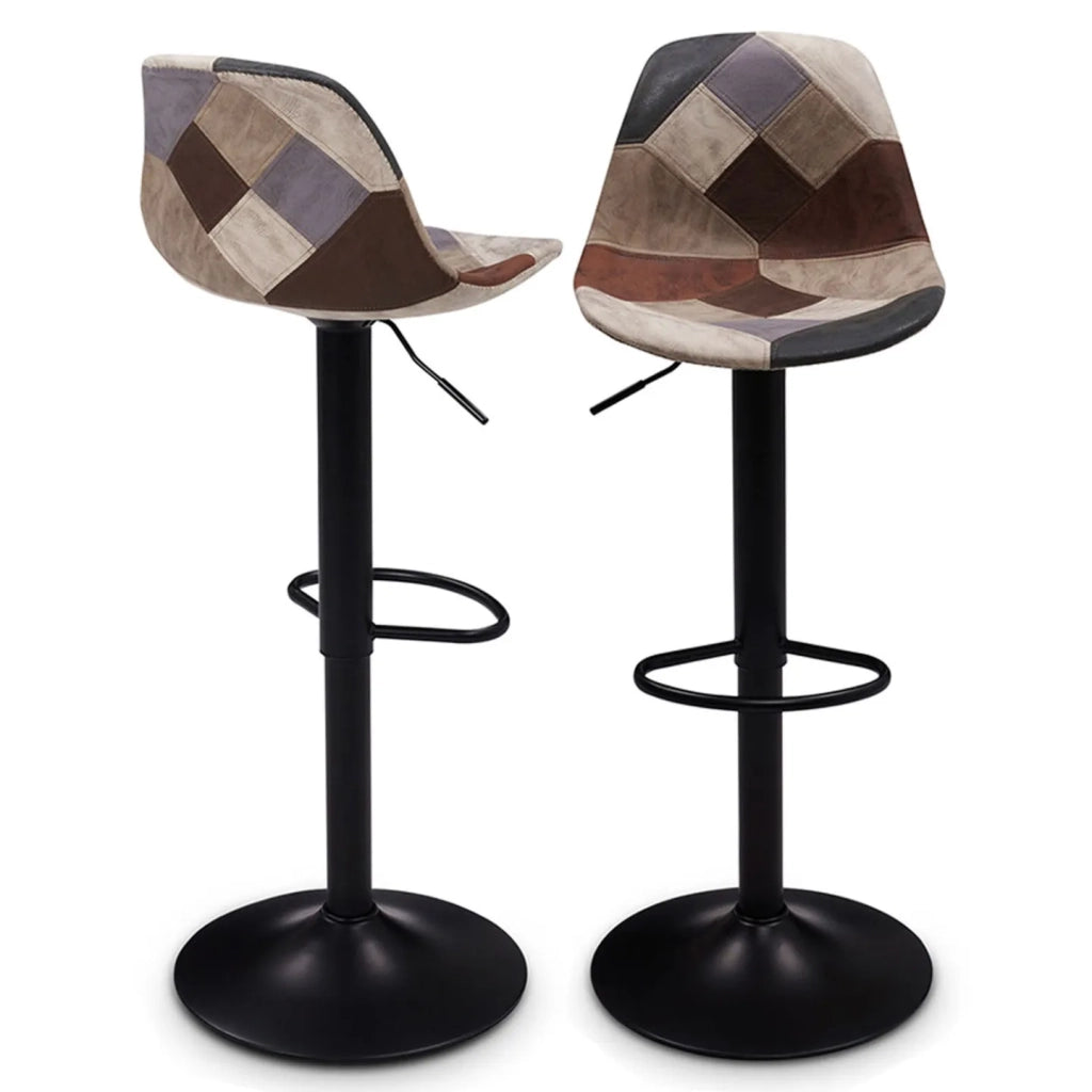 IDMarket - Set di 2 sgabelli da bar KARL patchwork in marrone, grigio e beige con gambe nere