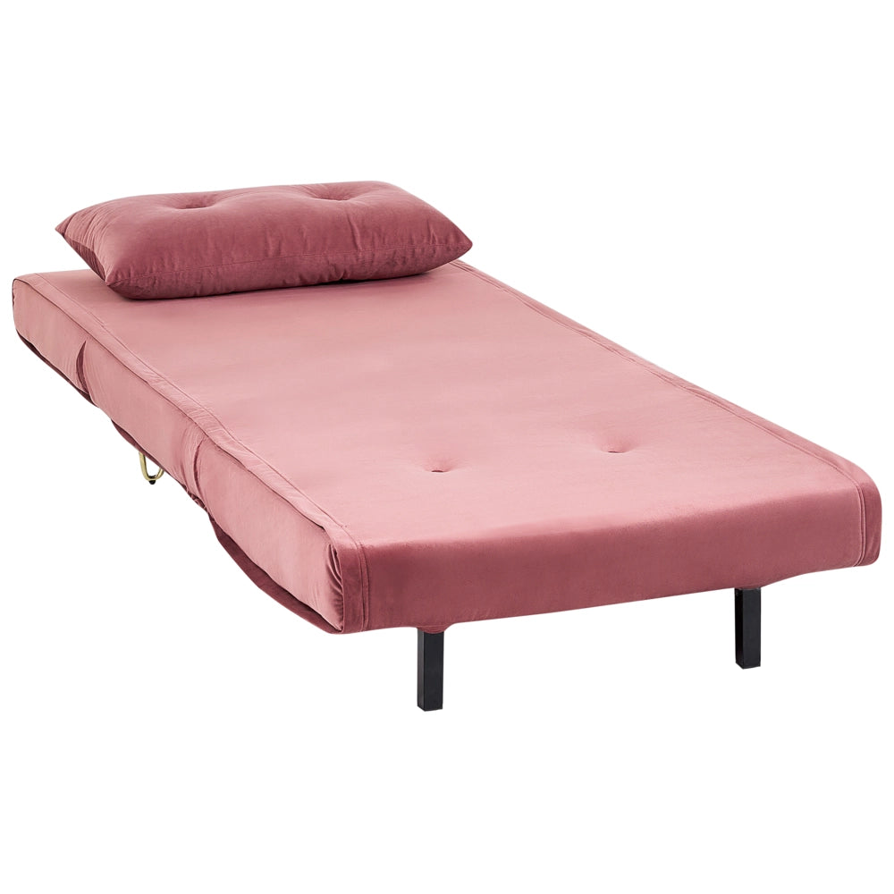 Divano letto 1 posto in velluto rosa con cuscino e gambe in metallo dorato pieghevole senza braccioli dorato glamour