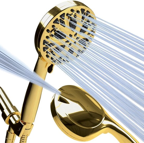 Douchekop a 10 stand con alta pressione - Maniglia da doccia a 5" con alta circolazione e getti ad alta pressione - Sostegno e guaina in acciaio inox inclusi (oro egiziano)