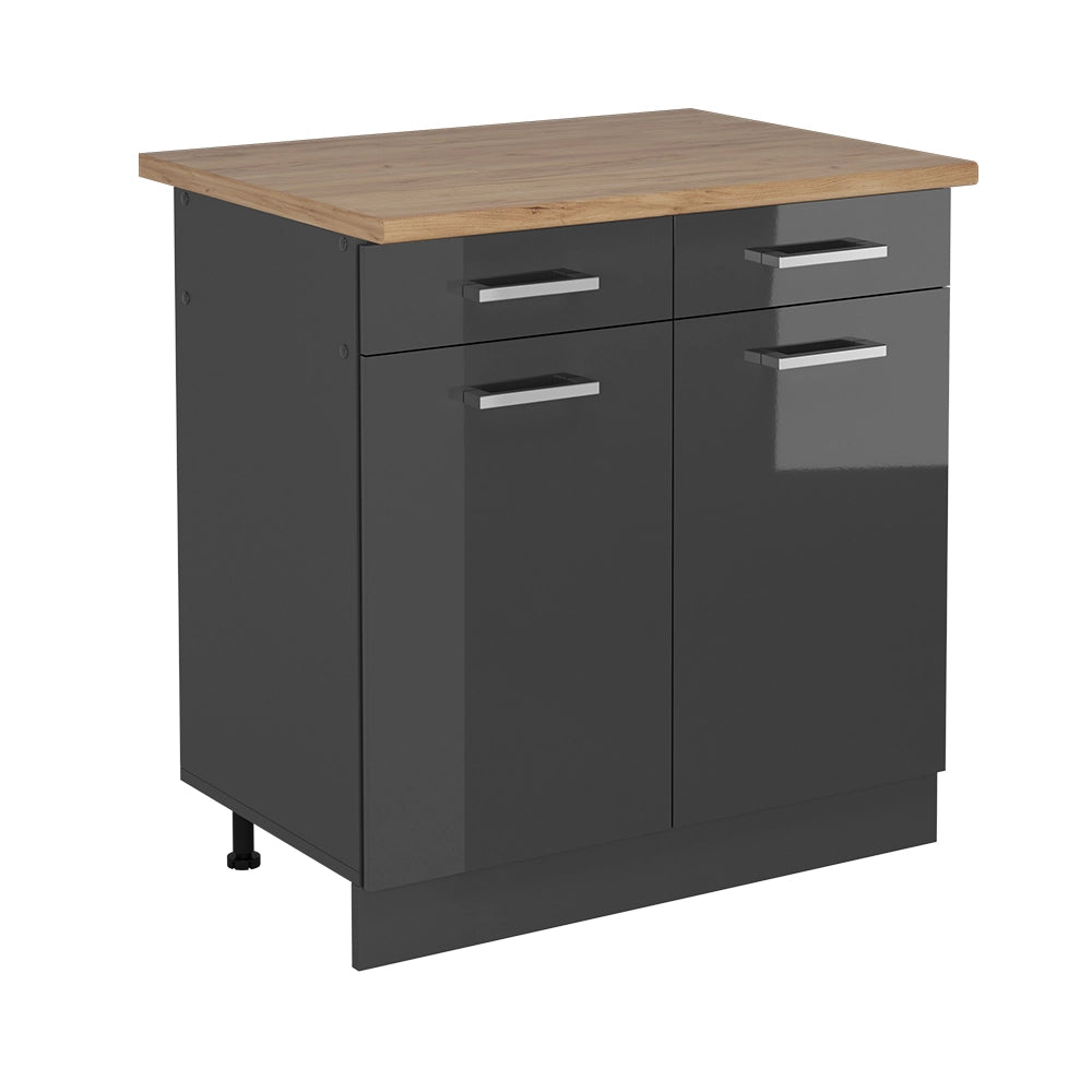 Mobiletto base per cucina R-Line Antracite lucido/Antracite 80 cm, PL Rovere Vicco