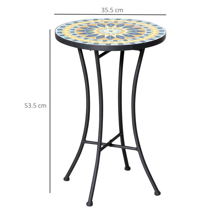 TAVOLINO DA GIARDINO IN METALLO CON PIANO D'APPOGGIO A MOSAICO 35.5X53.5 CM