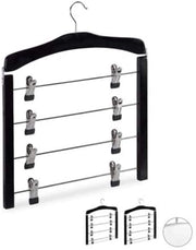 Set di 3 grucce multi-gruccia in legno per abiti e pantaloni clip salvaspazio e ganci a 360° nero 13_0000734_2
