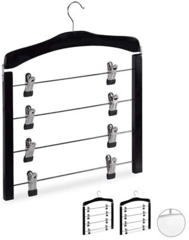 Set di 3 grucce multi-gruccia in legno per abiti e pantaloni clip salvaspazio e ganci a 360° nero 13_0000734_2