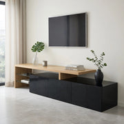 Cassettiera per TV Nero Naturale in MDF e vetro; lunghezza 197;5 cm