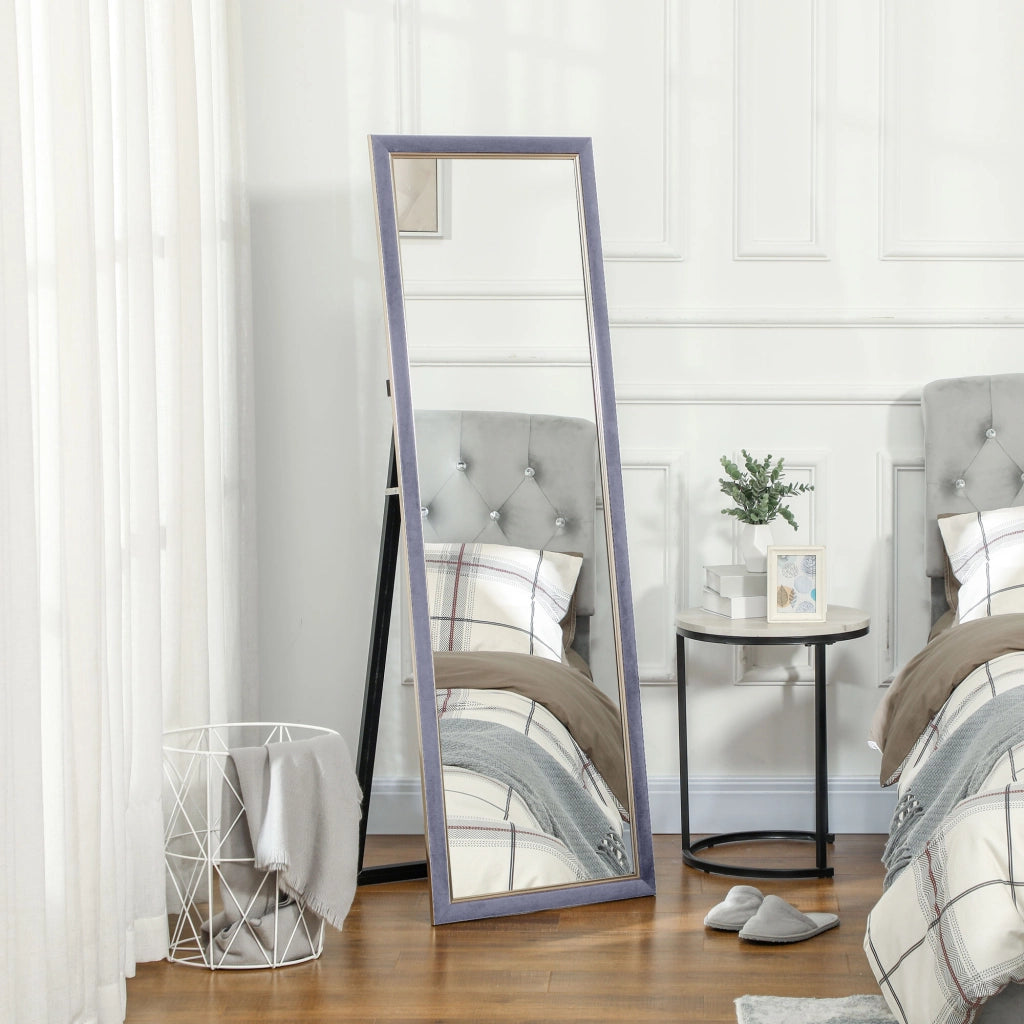 Specchio a Pieno Corpo con Cornice in Velluto ¨C zephmum ¨C Grigio 150x50 cm