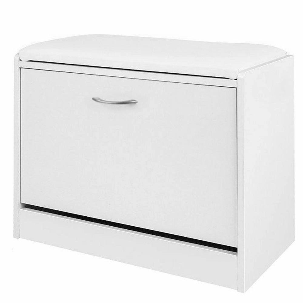 Scarpiera Panca 1 Anta Tripla Profondita con Seduta in Eco Pelle Bianco 60x30x48