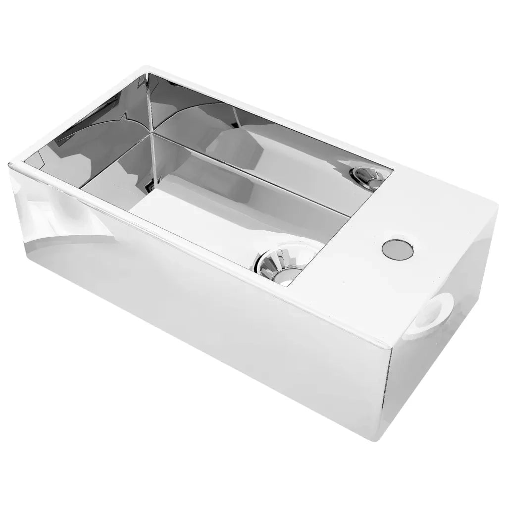 Lavandino con Troppopieno 49x25x15 cm in Ceramica Argento cod mxl 48375