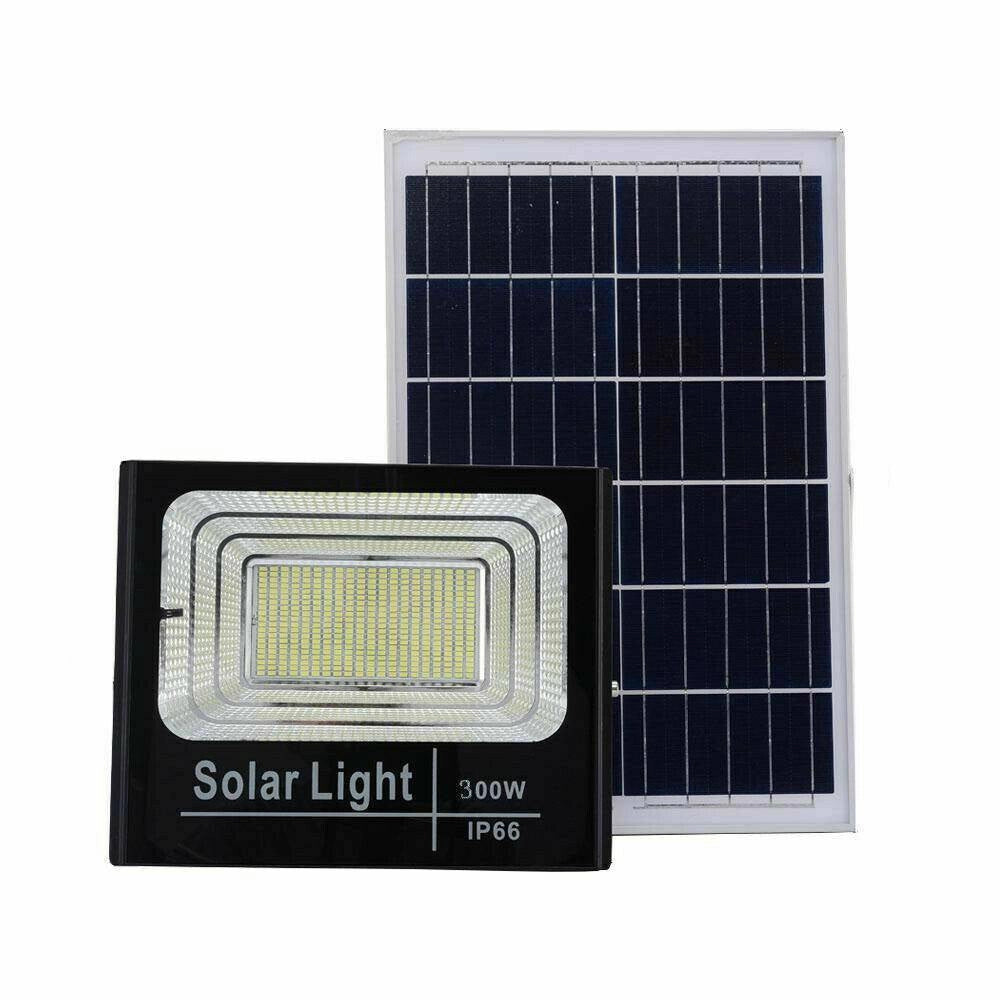 Trade Shop - Faro Led Con Pannello Solare Faretto Crepuscolare Per Esterno 300w + Telecomando -
