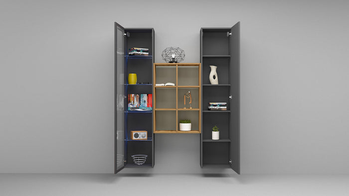 Parete Attrezzata Soggiorno 140x30x180 cm Maruska n°16 Grigio Antracite Opaco