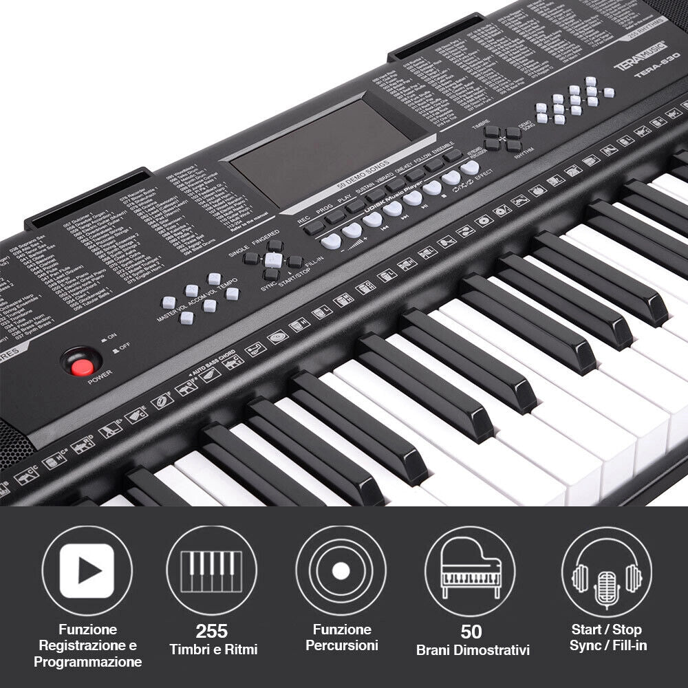 Tastiera Musicale Pianola Elettronica 61 Tasti Pianoforte Multifunzione USB AUX