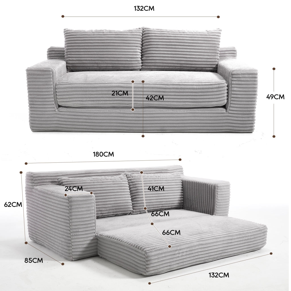 DIVANO LETTO 2 in 1 Compatto in Tessuto a Coste Grigio Chiaro