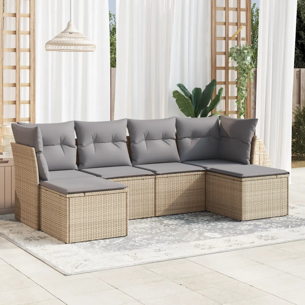 Set Divano da Giardino 6 pz con Cuscini Beige in Polyrattan 3218009