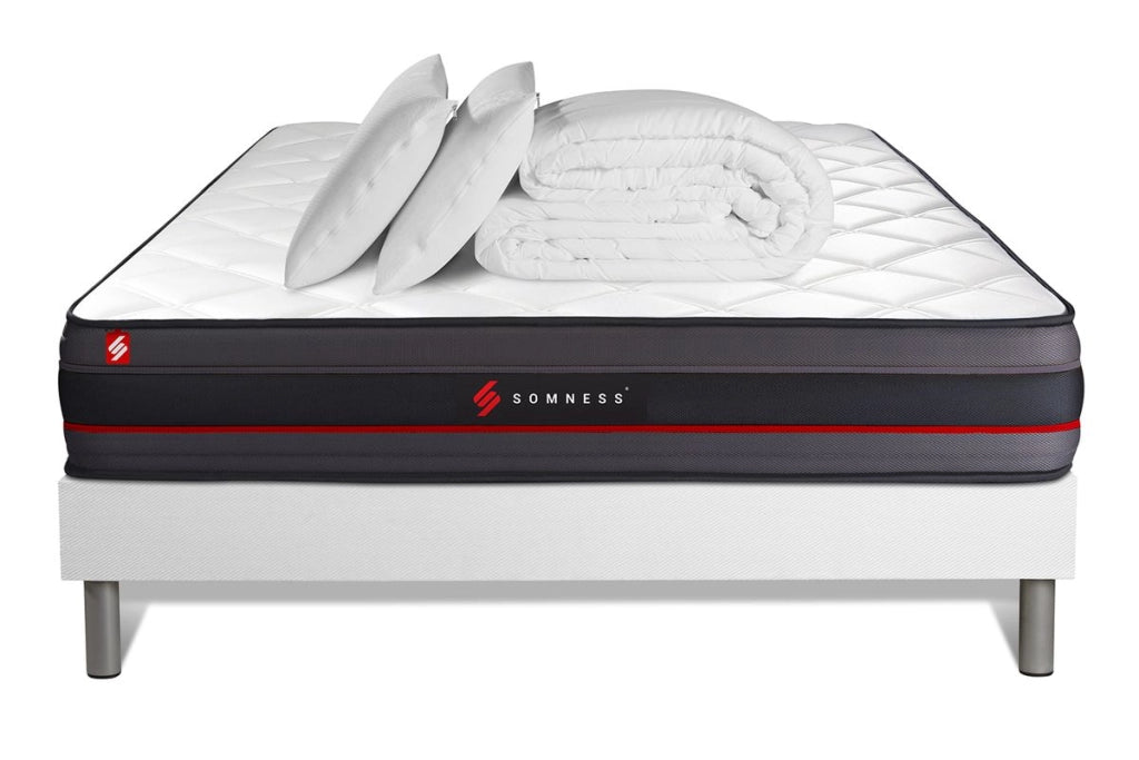 Pacchetto letto completo - Materasso 140x190cm + Box spring con doghe (kit) + 2 cuscini + Piumone - Regen