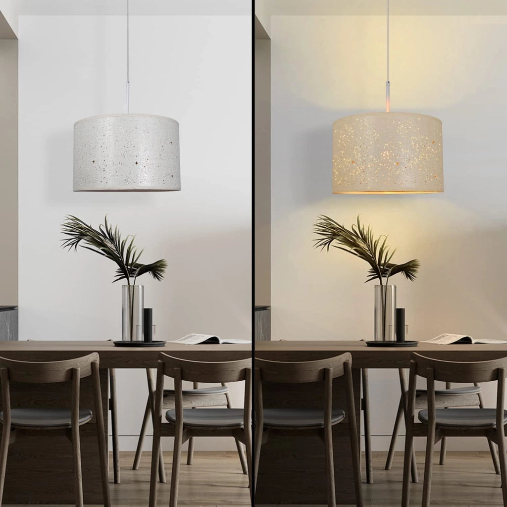 Lampada a sospensione ZMH metallo bianco 38cm E27 moderna paralume tessuto design base a stella senza lampadina