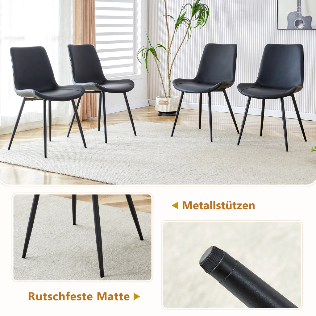 Tavolo da pranzo per 4 persone con vano contenitore e 4 sedie, in MDF, metallo e pelle PU, marrone e nero