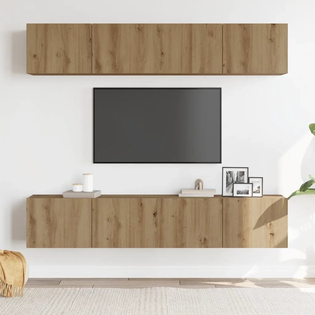Mobili TV a Parete 4 pz Rovere Artigianale in Legno Multistrato 3328944