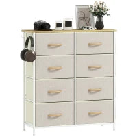 Cassettiera 8 Cassetti Pieghevoli con 4 Tasche e 2 Ganci, in Legno, Acciaio e Tessuto, 86x30x94.5 cm